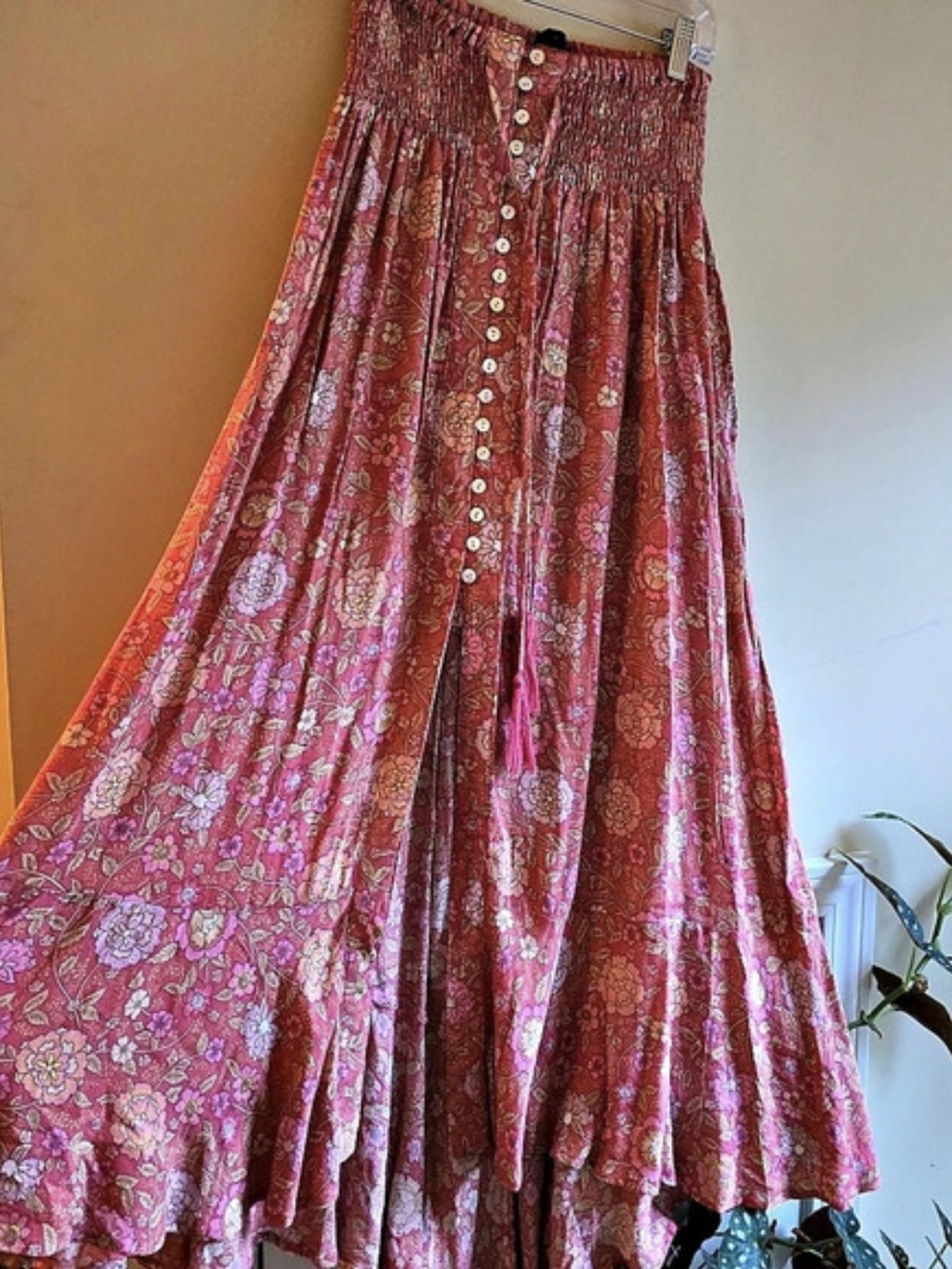 Floral Button-Front Maxi Skirt Pink Size Small Like New